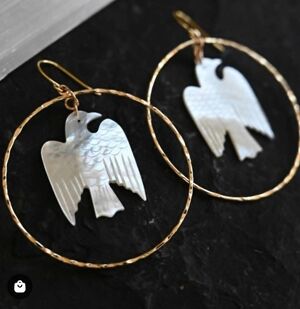 Stunning New Fierce Forward Mother Of Pearl Phoenix Hoop Earrings